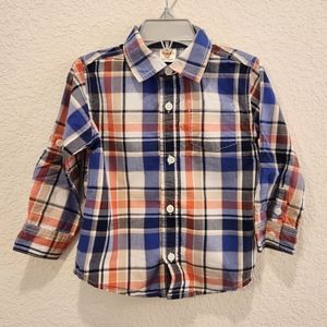 Gymboree Button-down Plaid Adjustable Sleeve Plaid Shirt Boys 2T